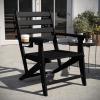 Flash Furniture Tolleson Adirondack Dining Chair with Cup Holder, Commercial Weather Resistant Recycled HDPE Adirondack Chair, Fold Out Cupholder, White(Black)