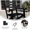Flash Furniture Tolleson Adirondack Dining Chair with Cup Holder, Commercial Weather Resistant Recycled HDPE Adirondack Chair, Fold Out Cupholder, White(Black)