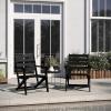 Flash Furniture Tolleson Adirondack Dining Chair with Cup Holder, Commercial Weather Resistant Recycled HDPE Adirondack Chair, Fold Out Cupholder, White(Black)