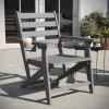 Flash Furniture Tolleson Adirondack Dining Chair with Cup Holder, Commercial Weather Resistant Recycled HDPE Adirondack Chair, Fold Out Cupholder, White(Grey)