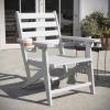 Flash Furniture Tolleson Adirondack Dining Chair with Cup Holder, Commercial Weather Resistant Recycled HDPE Adirondack Chair, Fold Out Cupholder, White(White)