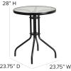 Flash Furniture Tory 31.5″ x 55″ Rectangular Tempered Glass Metal Patio Table with Umbrella Hole, Modern Rippled Glass Outdoor Dining Table, Black(Clear)