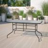 Flash Furniture Tory 31.5″ x 55″ Rectangular Tempered Glass Metal Patio Table with Umbrella Hole, Modern Rippled Glass Outdoor Dining Table, Black(Clear Top/Black Frame)