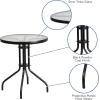 Flash Furniture Tory 31.5″ x 55″ Rectangular Tempered Glass Metal Patio Table with Umbrella Hole, Modern Rippled Glass Outdoor Dining Table, Black(Clear)