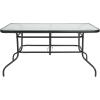 Flash Furniture Tory 31.5″ x 55″ Rectangular Tempered Glass Metal Patio Table with Umbrella Hole, Modern Rippled Glass Outdoor Dining Table, Black(Clear Top/Black Frame)