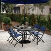 Flash Furniture Tory Rectangle Patio Table with Umbrella Hole, Commercial All-Weather Table with Heat Resistant Tempered Glass, Steel Tube Frame, 35x 59, Black(Clear Top/Black Frame)