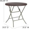 Flash Furniture Trellis Commercial Grade 2.6-Foot Round Brown Rattan Plastic Folding Table