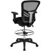 Flash Furniture Tyler Mid-Back Black Mesh Ergonomic Drafting Chair with Adjustable Chrome Foot Ring, Adjustable Arms and Black Frame(Black Mesh/Black Frame)