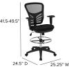 Flash Furniture Tyler Mid-Back Black Mesh Ergonomic Drafting Chair with Adjustable Chrome Foot Ring, Adjustable Arms and Black Frame(Black Mesh/Black Frame)