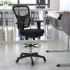 Flash Furniture Tyler Mid-Back Black Mesh Ergonomic Drafting Chair with Adjustable Chrome Foot Ring, Adjustable Arms and Black Frame(Black Mesh/Black Frame)