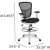 Flash Furniture Tyler Mid-Back Black Mesh Ergonomic Drafting Chair with Adjustable Chrome Foot Ring, Adjustable Arms and Black Frame(Black Mesh/White Frame)