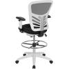 Flash Furniture Tyler Mid-Back Black Mesh Ergonomic Drafting Chair with Adjustable Chrome Foot Ring, Adjustable Arms and Black Frame(Black Mesh/White Frame)