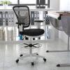 Flash Furniture Tyler Mid-Back Black Mesh Ergonomic Drafting Chair with Adjustable Chrome Foot Ring, Adjustable Arms and Black Frame(Black Mesh/White Frame)