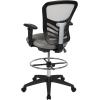 Flash Furniture Tyler Mid-Back Black Mesh Ergonomic Drafting Chair with Adjustable Chrome Foot Ring, Adjustable Arms and Black Frame(Light Gray Mesh/Black Frame)
