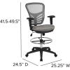 Flash Furniture Tyler Mid-Back Black Mesh Ergonomic Drafting Chair with Adjustable Chrome Foot Ring, Adjustable Arms and Black Frame(Light Gray Mesh/Black Frame)