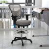 Flash Furniture Tyler Mid-Back Black Mesh Ergonomic Drafting Chair with Adjustable Chrome Foot Ring, Adjustable Arms and Black Frame(Light Gray Mesh/Black Frame)