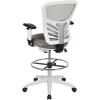 Flash Furniture Tyler Mid-Back Black Mesh Ergonomic Drafting Chair with Adjustable Chrome Foot Ring, Adjustable Arms and Black Frame(Light Gray Mesh/White Frame)