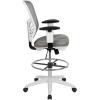 Flash Furniture Tyler Mid-Back Black Mesh Ergonomic Drafting Chair with Adjustable Chrome Foot Ring, Adjustable Arms and Black Frame(Light Gray Mesh/White Frame)
