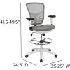 Flash Furniture Tyler Mid-Back Black Mesh Ergonomic Drafting Chair with Adjustable Chrome Foot Ring, Adjustable Arms and Black Frame(Light Gray Mesh/White Frame)