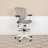 Flash Furniture Tyler Mid-Back Black Mesh Ergonomic Drafting Chair with Adjustable Chrome Foot Ring, Adjustable Arms and Black Frame(Light Gray Mesh/White Frame)