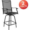 Flash Furniture Valerie All-Weather Swivel Patio Barstools with Footrest and Armrests, Modern Sling Outdoor Bar Height Stools, Set of 2, Navy(Black)