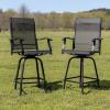 Flash Furniture Valerie All-Weather Swivel Patio Barstools with Footrest and Armrests, Modern Sling Outdoor Bar Height Stools, Set of 2, Navy(Black)