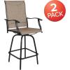 Flash Furniture Valerie All-Weather Swivel Patio Barstools with Footrest and Armrests, Modern Sling Outdoor Bar Height Stools, Set of 2, Navy(Brown)