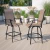 Flash Furniture Valerie All-Weather Swivel Patio Barstools with Footrest and Armrests, Modern Sling Outdoor Bar Height Stools, Set of 2, Navy(Brown)