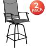Flash Furniture Valerie All-Weather Swivel Patio Barstools with Footrest and Armrests, Modern Sling Outdoor Bar Height Stools, Set of 2, Navy(Grey)