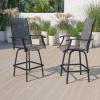 Flash Furniture Valerie All-Weather Swivel Patio Barstools with Footrest and Armrests, Modern Sling Outdoor Bar Height Stools, Set of 2, Navy(Grey)
