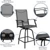 Flash Furniture Valerie All-Weather Swivel Patio Barstools with Footrest and Armrests, Modern Sling Outdoor Bar Height Stools, Set of 2, Navy(Grey)