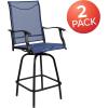 Flash Furniture Valerie All-Weather Swivel Patio Barstools with Footrest and Armrests, Modern Sling Outdoor Bar Height Stools, Set of 2, Navy(Navy)