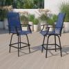 Flash Furniture Valerie All-Weather Swivel Patio Barstools with Footrest and Armrests, Modern Sling Outdoor Bar Height Stools, Set of 2, Navy(Navy)