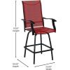Flash Furniture Valerie All-Weather Swivel Patio Barstools with Footrest and Armrests, Modern Sling Outdoor Bar Height Stools, Set of 2, Navy(Red)