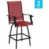 Flash Furniture Valerie All-Weather Swivel Patio Barstools with Footrest and Armrests, Modern Sling Outdoor Bar Height Stools, Set of 2, Navy(Red)