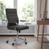 Flash Furniture Whitney High-Back Swivel LeatherSoft Desk Chair with Padded Seat and Armrests, Adjustable Height Padded Office Chair, Black/Gold(Black Leathersoft/Chrome Frame)