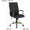 Flash Furniture Whitney High-Back Swivel LeatherSoft Desk Chair with Padded Seat and Armrests, Adjustable Height Padded Office Chair, Black/Gold(Black Leathersoft/Gold Frame)