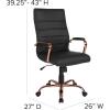 Flash Furniture Whitney High-Back Swivel LeatherSoft Desk Chair with Padded Seat and Armrests, Adjustable Height Padded Office Chair, Black/Gold(Black Leathersoft/Rose Gold Frame)
