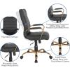 Flash Furniture Whitney High-Back Swivel LeatherSoft Desk Chair with Padded Seat and Armrests, Adjustable Height Padded Office Chair, Black/Gold(Black Leathersoft/Gold Frame)