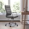 Flash Furniture Whitney High-Back Swivel LeatherSoft Desk Chair with Padded Seat and Armrests, Adjustable Height Padded Office Chair, Black/Gold(Gray Leathersoft/Chrome Frame)