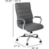 Flash Furniture Whitney High-Back Swivel LeatherSoft Desk Chair with Padded Seat and Armrests, Adjustable Height Padded Office Chair, Black/Gold(Gray Leathersoft/Chrome Frame)