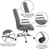 Flash Furniture Whitney High-Back Swivel LeatherSoft Desk Chair with Padded Seat and Armrests, Adjustable Height Padded Office Chair, Black/Gold(Gray Leathersoft/Chrome Frame)