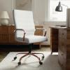 Flash Furniture Whitney High-Back Swivel LeatherSoft Desk Chair with Padded Seat and Armrests, Adjustable Height Padded Office Chair, Black/Gold(White Leathersoft/Rose Gold Frame)