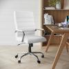 Flash Furniture Whitney High-Back Swivel LeatherSoft Desk Chair with Padded Seat and Armrests, Adjustable Height Padded Office Chair, Black/Gold(White Leathersoft/Chrome Frame)