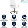 Flash Furniture Whitney High-Back Swivel LeatherSoft Desk Chair with Padded Seat and Armrests, Adjustable Height Padded Office Chair, Black/Gold(White Leathersoft/Gold Frame)