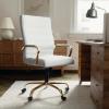 Flash Furniture Whitney High-Back Swivel LeatherSoft Desk Chair with Padded Seat and Armrests, Adjustable Height Padded Office Chair, Black/Gold(White Leathersoft/Gold Frame)