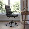 Flash Furniture Whitney Mid-Back Swivel LeatherSoft Desk Chair with Padded Seat and Armrests, Adjustable Height Padded Office Chair, Black(Black)