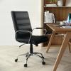 Flash Furniture Whitney Mid-Back Swivel LeatherSoft Desk Chair with Padded Seat and Armrests, Adjustable Height Padded Office Chair, Black(Black Leathersoft/Chrome Frame)