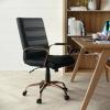 Flash Furniture Whitney Mid-Back Swivel LeatherSoft Desk Chair with Padded Seat and Armrests, Adjustable Height Padded Office Chair, Black(Black Leathersoft/Rose Gold Frame)