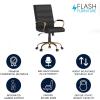 Flash Furniture Whitney Mid-Back Swivel LeatherSoft Desk Chair with Padded Seat and Armrests, Adjustable Height Padded Office Chair, Black(Black Leathersoft/Gold Frame)